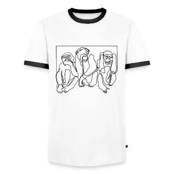 Monkey Monkey Three Monkeys Premium Design Gift - Men's Ringer Shirt - white/black - Front - AI Model Female 172 light (172cm) & AI Model Male 178 dark (178cm)