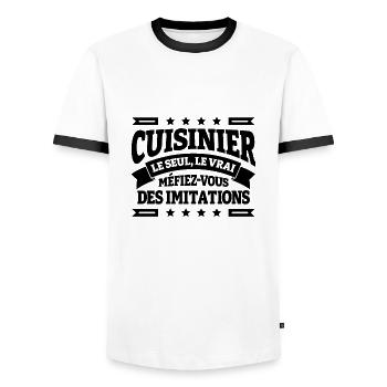 CUISINIER LE SEUL LE VRAI - T-shirt contrasté Homme - blanc/noir - Devant - AI Model Female 172 light (172cm) & AI Model Male 178 dark (178cm)