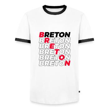 BRETON - T-shirt contrasté Homme - blanc/noir - Devant - AI Model Female 172 light (172cm) & AI Model Male 178 dark (178cm)