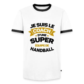 COACH D'UNE SUPER ÉQUIPE DE HANDBALL - T-shirt contrasté Homme - blanc/noir - Devant - AI Model Female 172 light (172cm) & AI Model Male 178 dark (178cm)