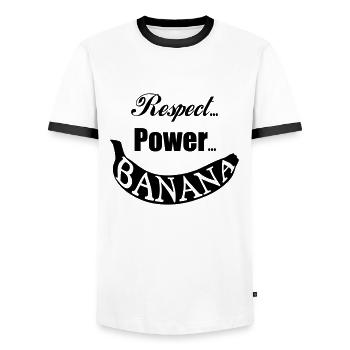 Respect, Power, Banana Tassen & Zubehör - Männer Kontrast-T-Shirt - Weiß/Schwarz - Vorne - AI Model Female 172 light (172cm) & AI Model Male 178 dark (178cm)