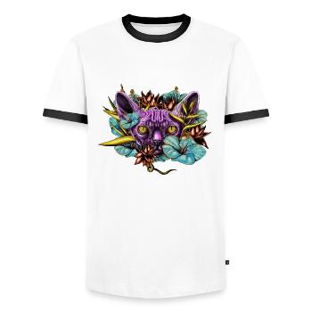 Sphinx Cat and the Flowers - Men's Ringer Shirt - white/black - Front - AI Model Female 172 light (172cm) & AI Model Male 178 dark (178cm)