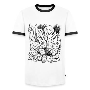 fleur - T-shirt contrasté Homme - blanc/noir - Devant - AI Model Female 172 light (172cm) & AI Model Male 178 dark (178cm)