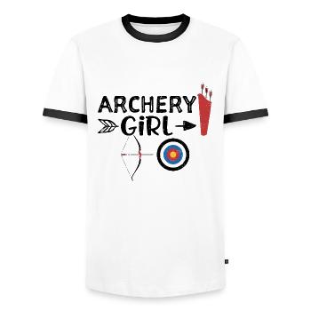 Fille de tir à l'arc - tir à l'arc - T-shirt contrasté Homme - blanc/noir - Devant - AI Model Female 172 light (172cm) & AI Model Male 178 dark (178cm)