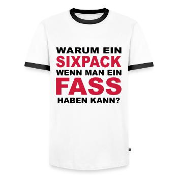 Warum ein Sixpack, wenn man ein Fass haben kann? - Männer Kontrast-T-Shirt - Weiß/Schwarz - Vorne - AI Model Female 172 light (172cm) & AI Model Male 178 dark (178cm)