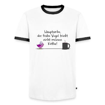 ... der frühe Vogel trinkt nicht meinen Kaffee V1 - Männer Kontrast-T-Shirt - Weiß/Schwarz - Vorne - AI Model Female 172 light (172cm) & AI Model Male 178 dark (178cm)