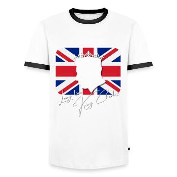 Couronnement du roi britannique Charles Angleterre Drapeau - T-shirt contrasté Homme - blanc/noir - Devant - AI Model Female 172 light (172cm) & AI Model Male 178 dark (178cm)
