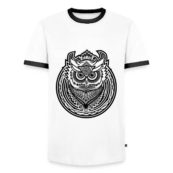 Owl Icon Owl Icon Design - Dark Background - Men's Ringer Shirt - white/black - Front - AI Model Female 172 light (172cm) & AI Model Male 178 dark (178cm)