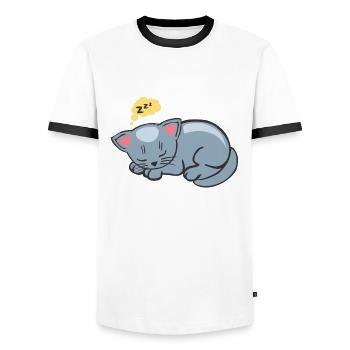 chat dort dormir ronron zzz dessin 2702 - T-shirt contrasté Homme - blanc/noir - Devant - AI Model Female 172 light (172cm) & AI Model Male 178 dark (178cm)