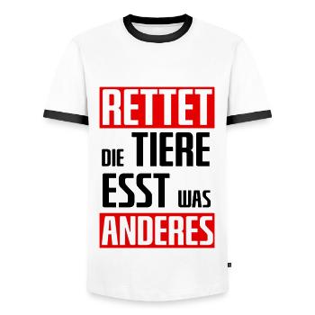 Rettet die Tiere esst was anderes - Männer Kontrast-T-Shirt - Weiß/Schwarz - Vorne - AI Model Female 172 light (172cm) & AI Model Male 178 dark (178cm)