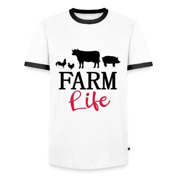 Bauernhof Leben Bauer Landwirt Kuh Huhn Schwein - Männer Kontrast-T-Shirt - Weiß/Schwarz - Vorne - AI Model Female 172 light (172cm) & AI Model Male 178 dark (178cm)