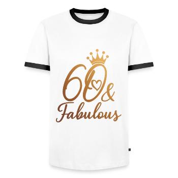 60 Und fabelhafte 60. Geburtstagsfeier 60 Jahre alt - Männer Kontrast-T-Shirt - Weiß/Schwarz - Vorne - AI Model Female 172 light (172cm) & AI Model Male 178 dark (178cm)