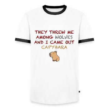Ich bin ein Capybara - Männer Kontrast-T-Shirt - Weiß/Schwarz - Vorne - AI Model Female 172 light (172cm) & AI Model Male 178 dark (178cm)