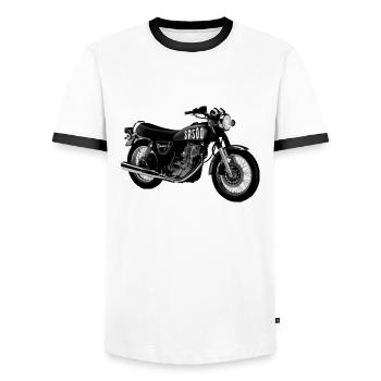 sr500_shirt - Männer Kontrast-T-Shirt - Weiß/Schwarz - Vorne - AI Model Female 172 light (172cm) & AI Model Male 178 dark (178cm)