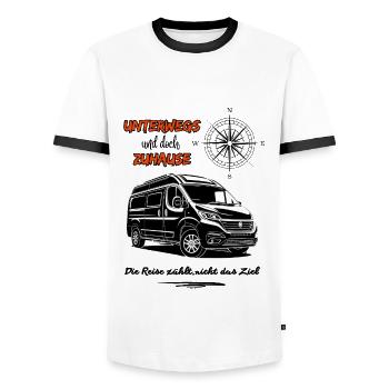 Camping Kastenwagen Wohnmobil Spruch mit Kompass - Männer Kontrast-T-Shirt - Weiß/Schwarz - Vorne - AI Model Female 172 light (172cm) & AI Model Male 178 dark (178cm)