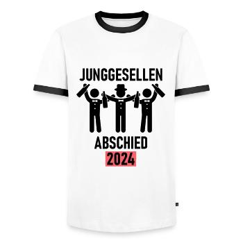 Enterrement de vie de garçon 2024 - T-shirt contrasté Homme - blanc/noir - Devant - AI Model Female 172 light (172cm) & AI Model Male 178 dark (178cm)