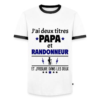 Deux titres papa et randonneur, fête des pères - T-shirt contrasté Homme - blanc/noir - Devant - AI Model Female 172 light (172cm) & AI Model Male 178 dark (178cm)