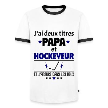 Deux titres papa et hockeyeur, fête des pères,noël - T-shirt contrasté Homme - blanc/noir - Devant - AI Model Female 172 light (172cm) & AI Model Male 178 dark (178cm)