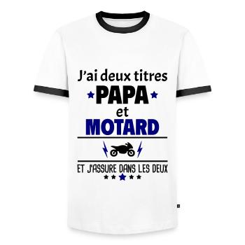 Deux titres papa et motard, fête des pères, noël - T-shirt contrasté Homme - blanc/noir - Devant - AI Model Female 172 light (172cm) & AI Model Male 178 dark (178cm)