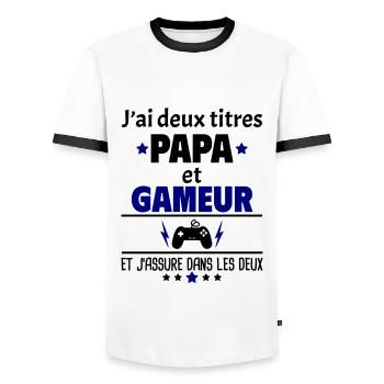 Deux titres papa et gameur, fête des pères, noël - T-shirt contrasté Homme - blanc/noir - Devant - AI Model Female 172 light (172cm) & AI Model Male 178 dark (178cm)