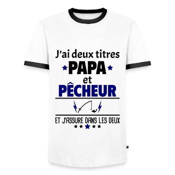 Deux titres papa et pêcheur,fête des pères, noël - T-shirt contrasté Homme - blanc/noir - Devant - AI Model Female 172 light (172cm) & AI Model Male 178 dark (178cm)