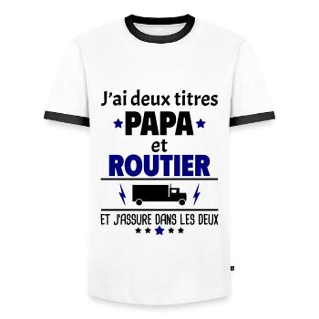 Deux titres papa et routier, fête des pères, noël - T-shirt contrasté Homme - blanc/noir - Devant - AI Model Female 172 light (172cm) & AI Model Male 178 dark (178cm)