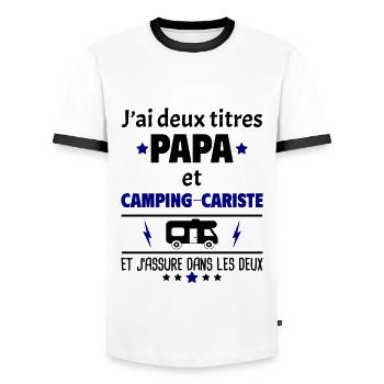 Deux titres papa et camping-cariste,fête des pères - T-shirt contrasté Homme - blanc/noir - Devant - AI Model Female 172 light (172cm) & AI Model Male 178 dark (178cm)