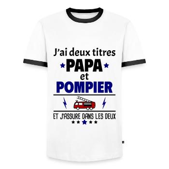 Deux titres papa et pompier, fête des pères, noël - T-shirt contrasté Homme - blanc/noir - Devant - AI Model Female 172 light (172cm) & AI Model Male 178 dark (178cm)
