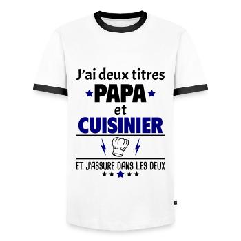 Deux titres papa et cuisinier,fête des pères, noël - T-shirt contrasté Homme - blanc/noir - Devant - AI Model Female 172 light (172cm) & AI Model Male 178 dark (178cm)
