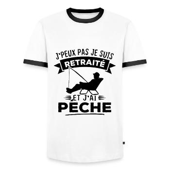 J'peux pas je suis retraité et j'ai pêche - T-shirt contrasté Homme - blanc/noir - Devant - AI Model Female 172 light (172cm) & AI Model Male 178 dark (178cm)