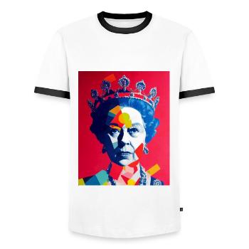 Queen Elizabeth Abstract Image - Men's Ringer Shirt - white/black - Front - AI Model Female 172 light (172cm) & AI Model Male 178 dark (178cm)