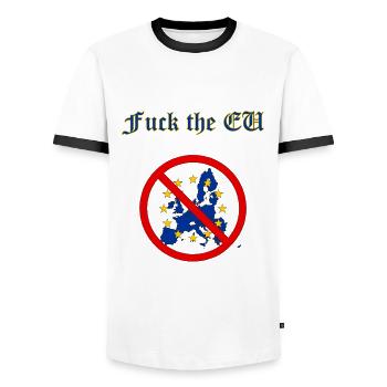 Fuck the EU - Männer Kontrast-T-Shirt - Weiß/Schwarz - Vorne - AI Model Female 172 light (172cm) & AI Model Male 178 dark (178cm)