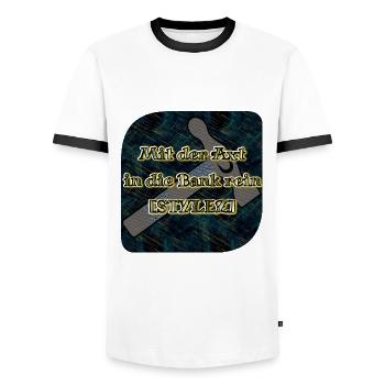 Mit der Axt in die Bank rein [STYLEZ] - Club WoW - Männer Kontrast-T-Shirt - Weiß/Schwarz - Vorne - AI Model Female 172 light (172cm) & AI Model Male 178 dark (178cm)
