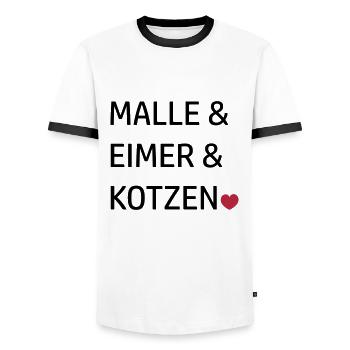 Mallorca Gruppen Sprüche Malle & Eimer & kotzen - Männer Kontrast-T-Shirt - Weiß/Schwarz - Vorne - AI Model Female 172 light (172cm) & AI Model Male 178 dark (178cm)