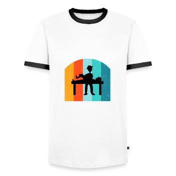 Physiotherapist Humorous Gift Saying Funny - Men's Ringer Shirt - white/black - Front - AI Model Female 172 light (172cm) & AI Model Male 178 dark (178cm)