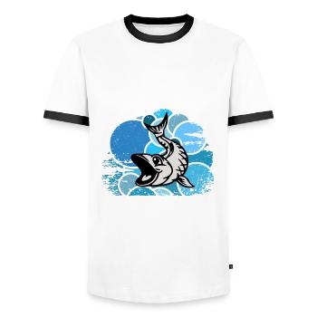 Aquarium Aquarists Fish Ornamental fish Aquaristics - Men's Ringer Shirt - white/black - Front - AI Model Female 172 light (172cm) & AI Model Male 178 dark (178cm)