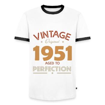 vintage 1951 gift humor anniversary 71 years - Men's Ringer Shirt - white/black - Front - AI Model Female 172 light (172cm) & AI Model Male 178 dark (178cm)
