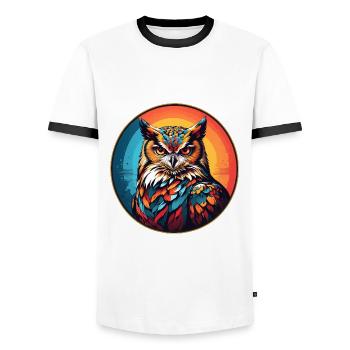 Buntes grafisches Eulendesign für Eulenfans - Männer Kontrast-T-Shirt - Weiß/Schwarz - Vorne - AI Model Female 172 light (172cm) & AI Model Male 178 dark (178cm)