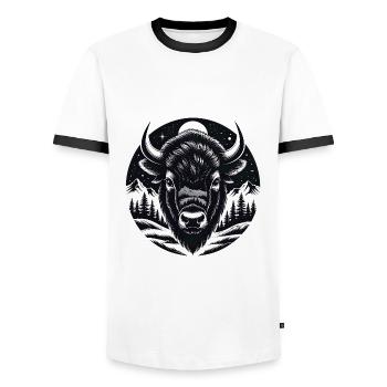 Bison portrait proud bison bull - Men's Ringer Shirt - white/black - Front - AI Model Female 172 light (172cm) & AI Model Male 178 dark (178cm)