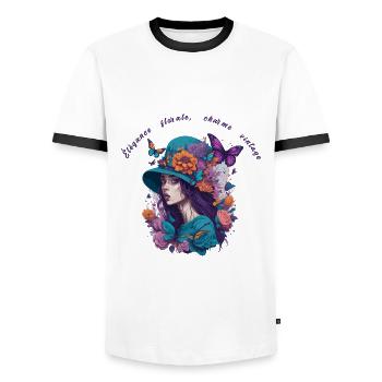 Élégance florale charme vintage - T-shirt contrasté Homme - blanc/noir - Devant - AI Model Female 172 light (172cm) & AI Model Male 178 dark (178cm)