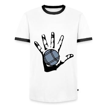 petanque ball hand hand1 - Men's Ringer Shirt - white/black - Front - AI Model Female 172 light (172cm) & AI Model Male 178 dark (178cm)