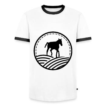 Sport équestre Liberté Poulain Ross - T-shirt contrasté Homme - blanc/noir - Devant - AI Model Female 172 light (172cm) & AI Model Male 178 dark (178cm)