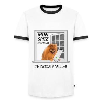 Mon Spitz m'appelle Humour Chien de Race - T-shirt contrasté Homme - blanc/noir - Devant - AI Model Female 172 light (172cm) & AI Model Male 178 dark (178cm)