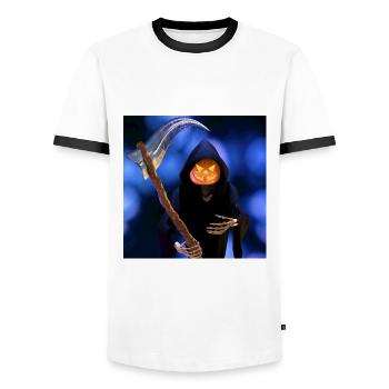The Grim Reaper for Halloween - Men's Ringer Shirt - white/black - Front - AI Model Female 172 light (172cm) & AI Model Male 178 dark (178cm)