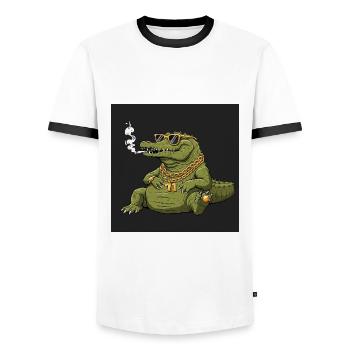 Smoking crocodile with gold chain and sunglasses - Men's Ringer Shirt - white/black - Front - AI Model Female 172 light (172cm) & AI Model Male 178 dark (178cm)