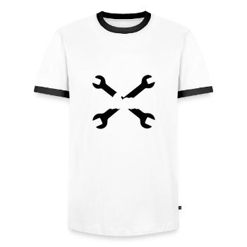 Clé à fourche mécanicien - T-shirt contrasté Homme - blanc/noir - Devant - AI Model Female 172 light (172cm) & AI Model Male 178 dark (178cm)