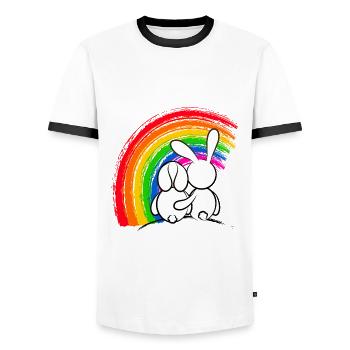 Hasen Kaninchen vorm Pride Regenbogen - Männer Kontrast-T-Shirt - Weiß/Schwarz - Vorne - AI Model Female 172 light (172cm) & AI Model Male 178 dark (178cm)