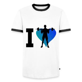 Weightlifting Endurance Training Fitness Men - Men's Ringer Shirt - white/black - Front - AI Model Female 172 light (172cm) & AI Model Male 178 dark (178cm)