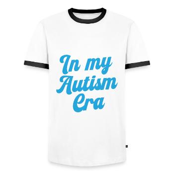 À l’ère de l’autisme - T-shirt contrasté Homme - blanc/noir - Devant - AI Model Female 172 light (172cm) & AI Model Male 178 dark (178cm)