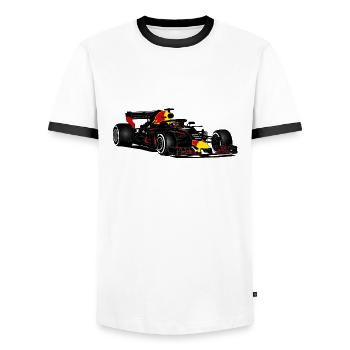 Racecar - Racing car - Männer Kontrast-T-Shirt - Weiß/Schwarz - Vorne - AI Model Female 172 light (172cm) & AI Model Male 178 dark (178cm)